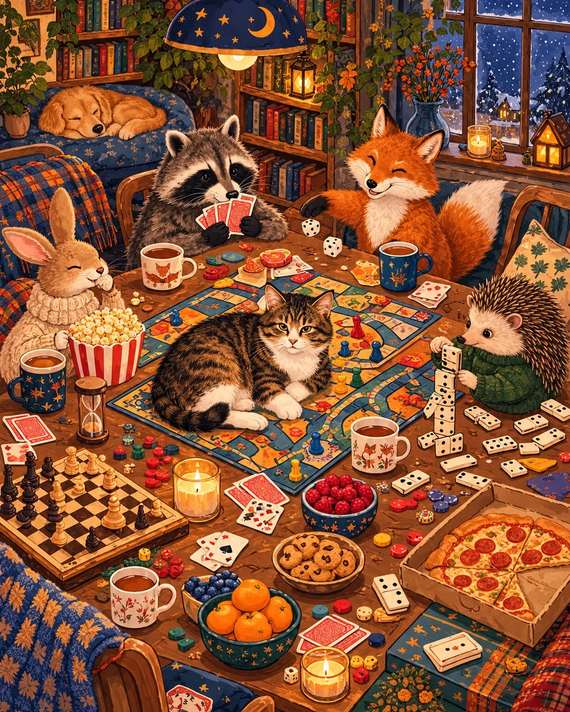 Game Night at the Burrow — wooden jigsaw puzzle by KOOBOOX