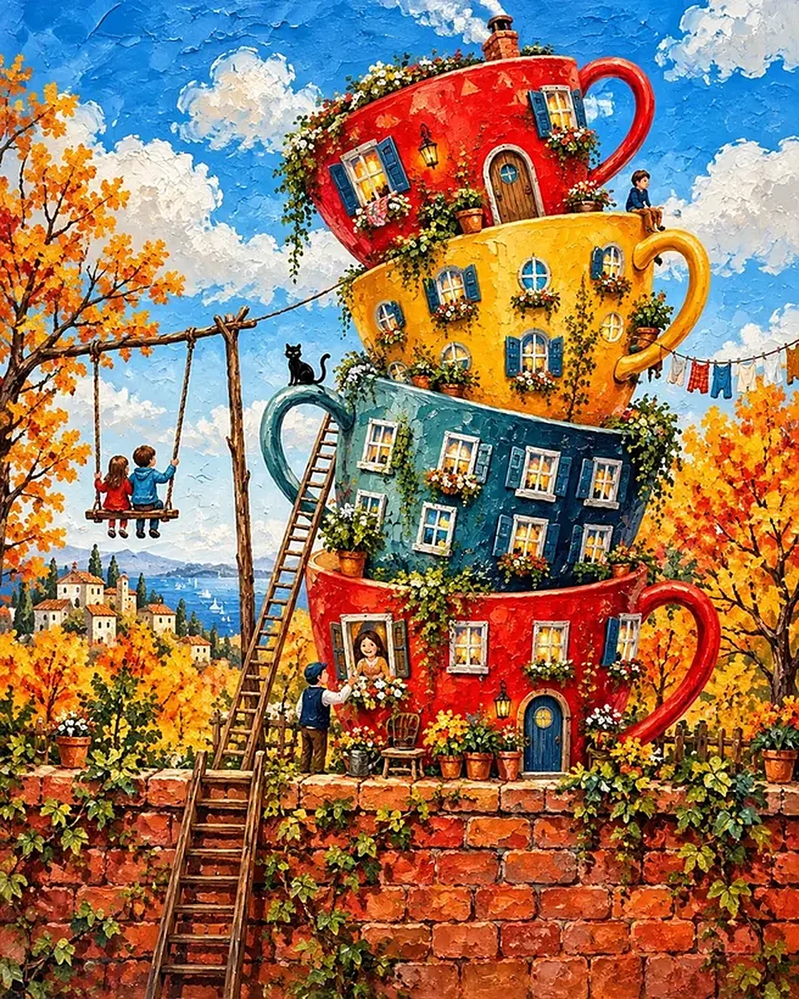 Teacup Tower — wooden jigsaw puzzle by KOOBOOX