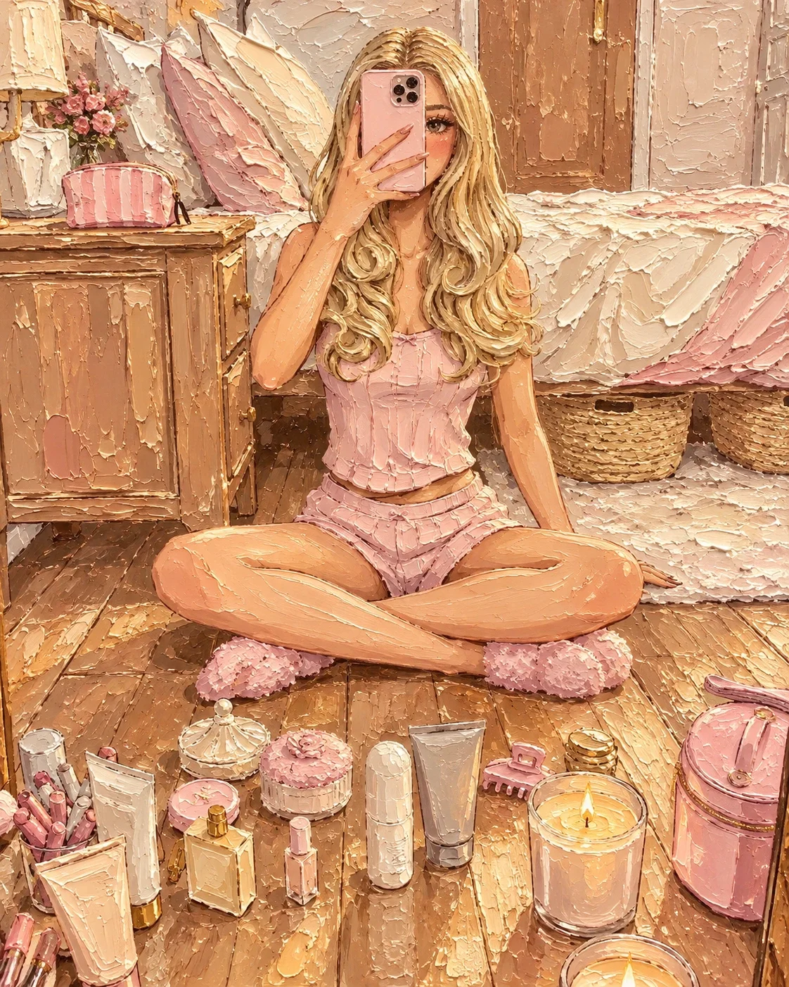 Pink Mirror Selfie — wooden jigsaw puzzle by KOOBOOX