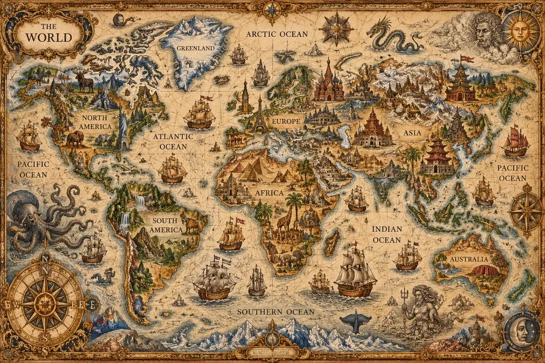 Old World Map — wooden jigsaw puzzle by KOOBOOX