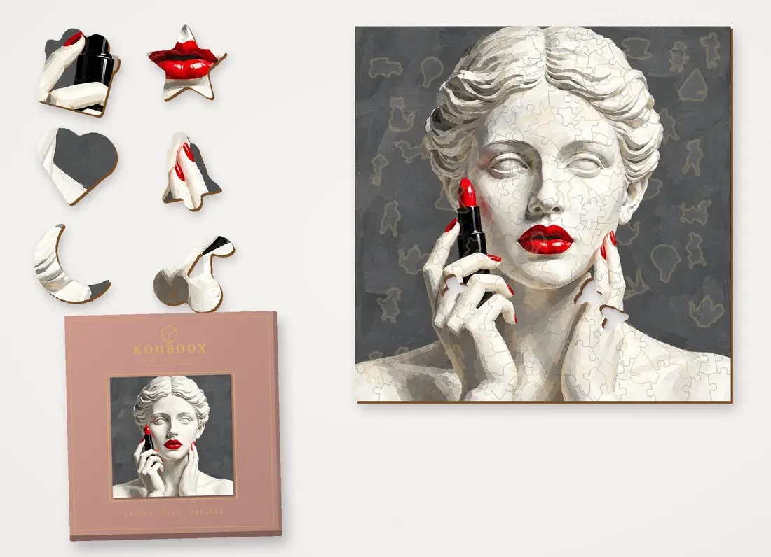 Red Lip Muse puzzle with figure pieces and the gift box