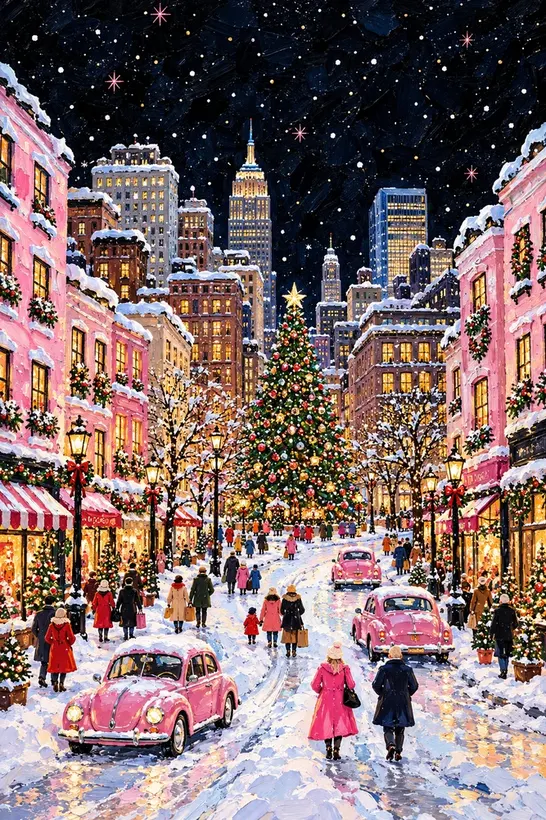 Pink Christmas in the City jigsaw puzzle