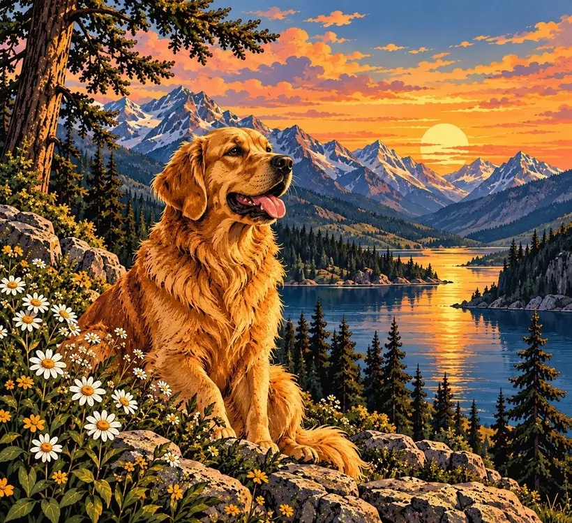 Golden Retriever Sunset jigsaw puzzle