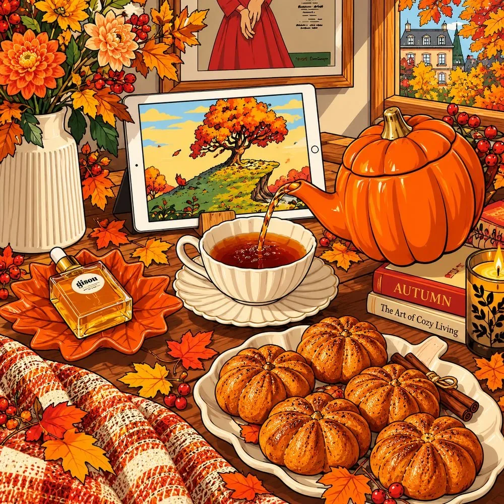 Pumpkin Spice Tea Time — wooden jigsaw puzzle by KOOBOOX