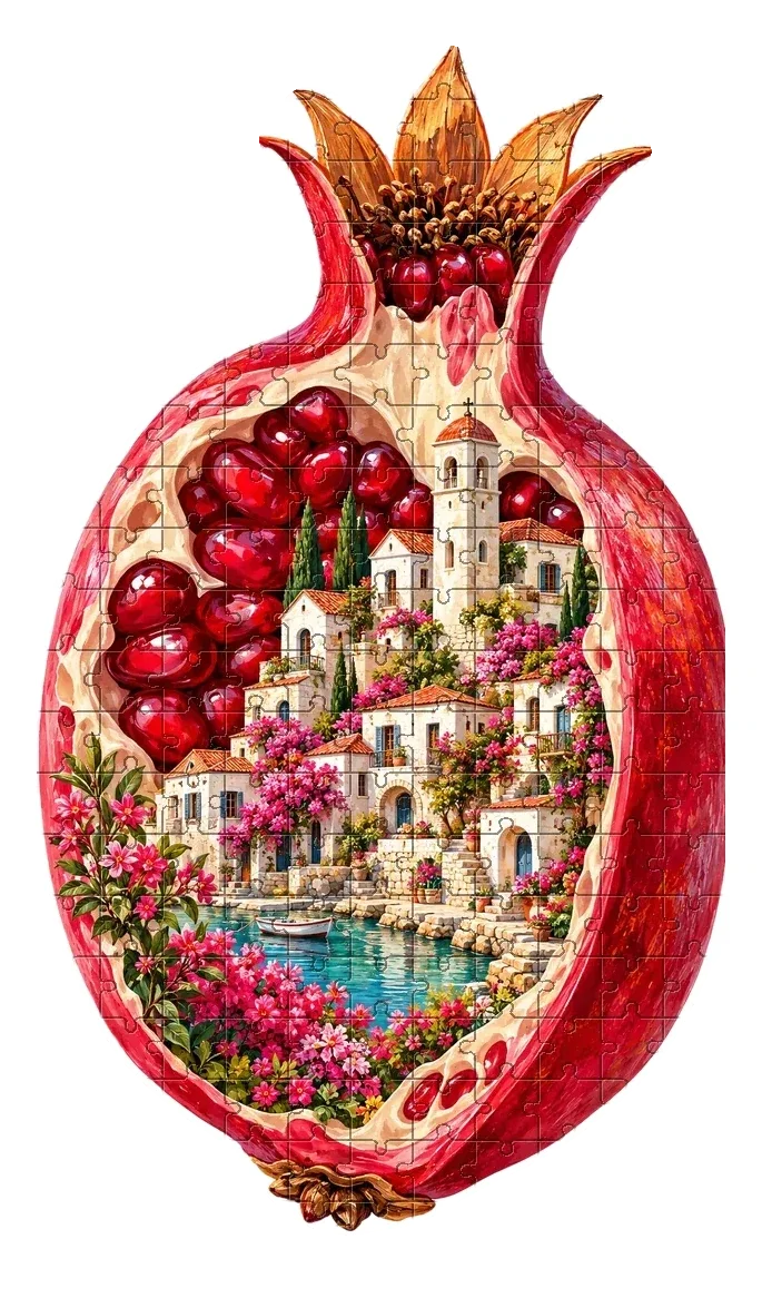 Pomegranate Village — wooden jigsaw puzzle by KOOBOOX